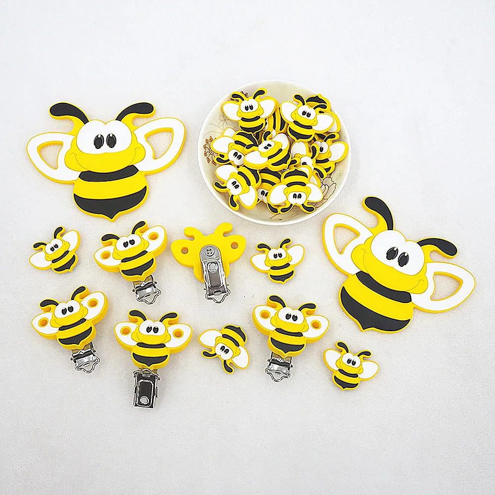 Chenkai 50PCS Silicone Bee Teether Clips BPA Free DIY Pacifier Baby Cute Dummy Nursing Soother Sensory Toy Gift Accessories