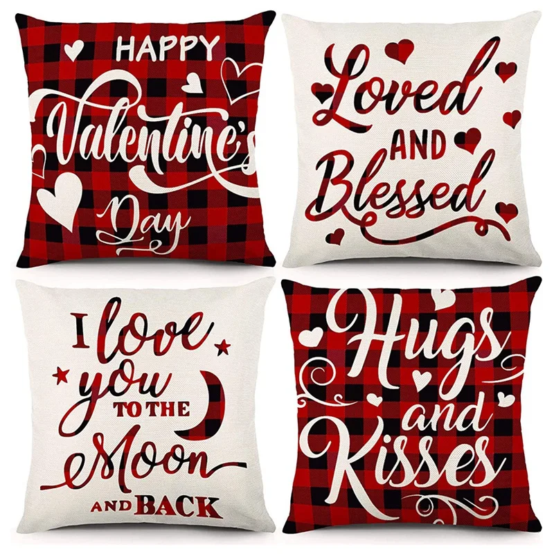 

Valentines Day Pillow Covers 18X18 Valentines Day Decorations Farmhouse Throw Pillows for Home Decor Set of 4