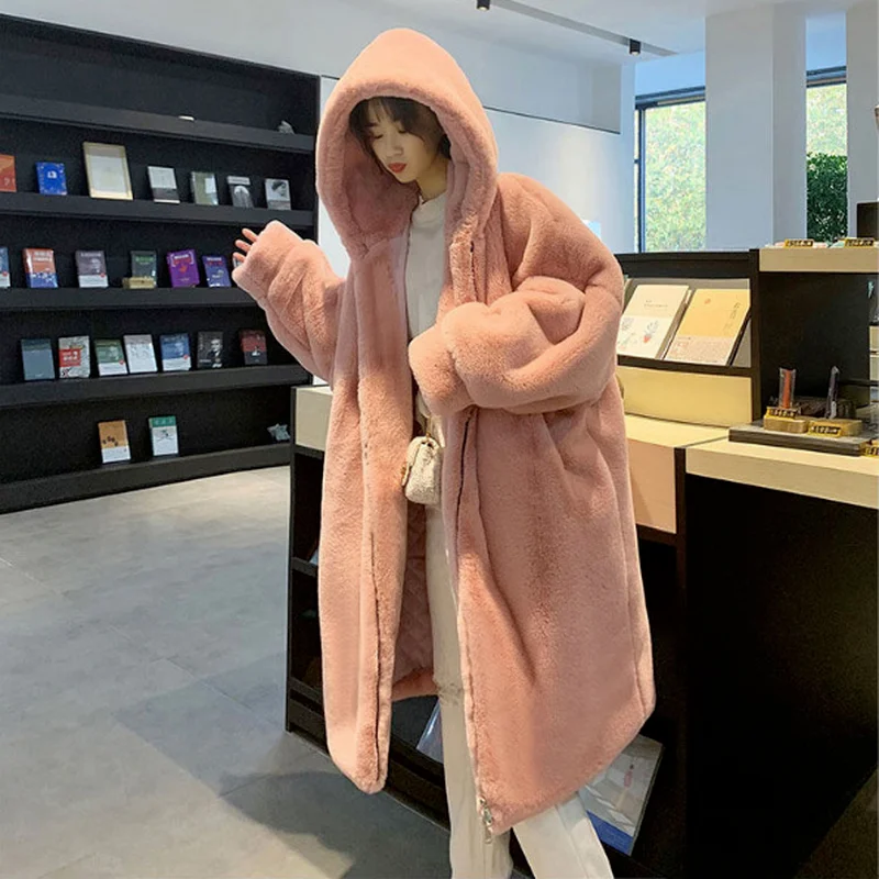 Women Parka Faux Fur Coat Oversize Loose Long Overcoat Female Hooded Jacket 2021 Fashion Warm Outwear Thick Oversize Winter