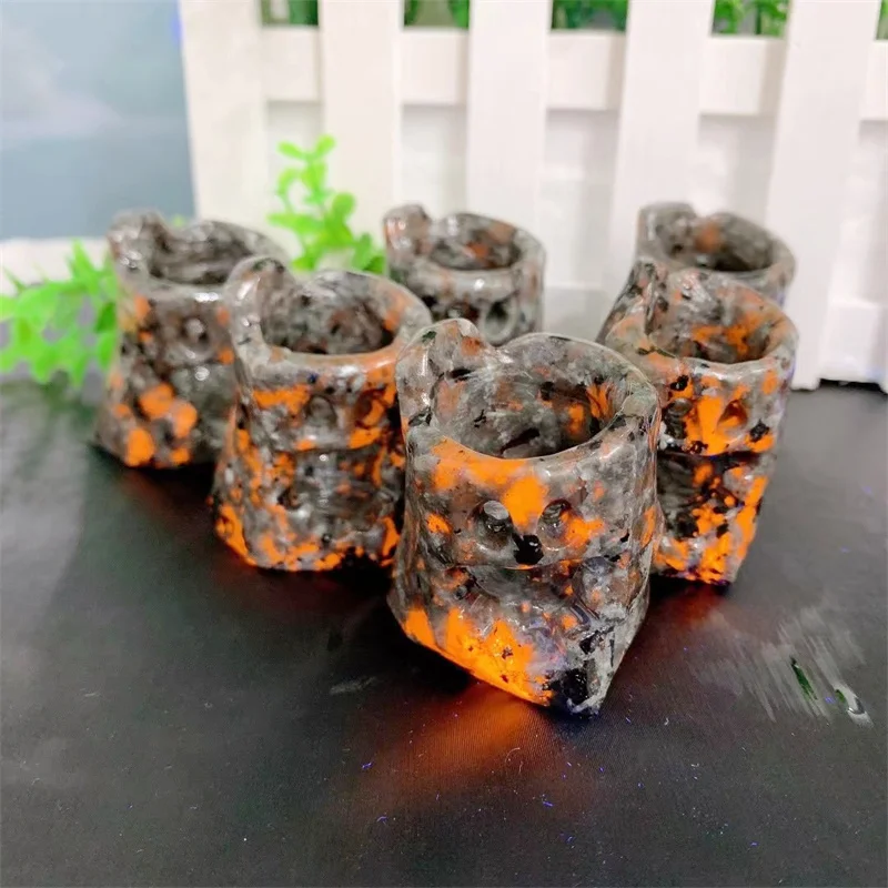 

5 см натуральный Yooperlite кристалл мультфильм пень резьба полированная Рейки Исцеление подарок комната Домашний декор 1 шт.