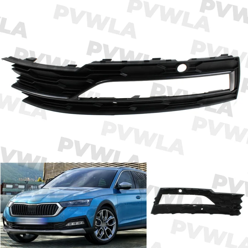 Фото Для Skoda Octavia 2020 2021 2022 2023 левая сторона низкая конфигурация рама противотуманной фары передний бампер искусственная противотуманная решетка крышка 5E3807681 №1