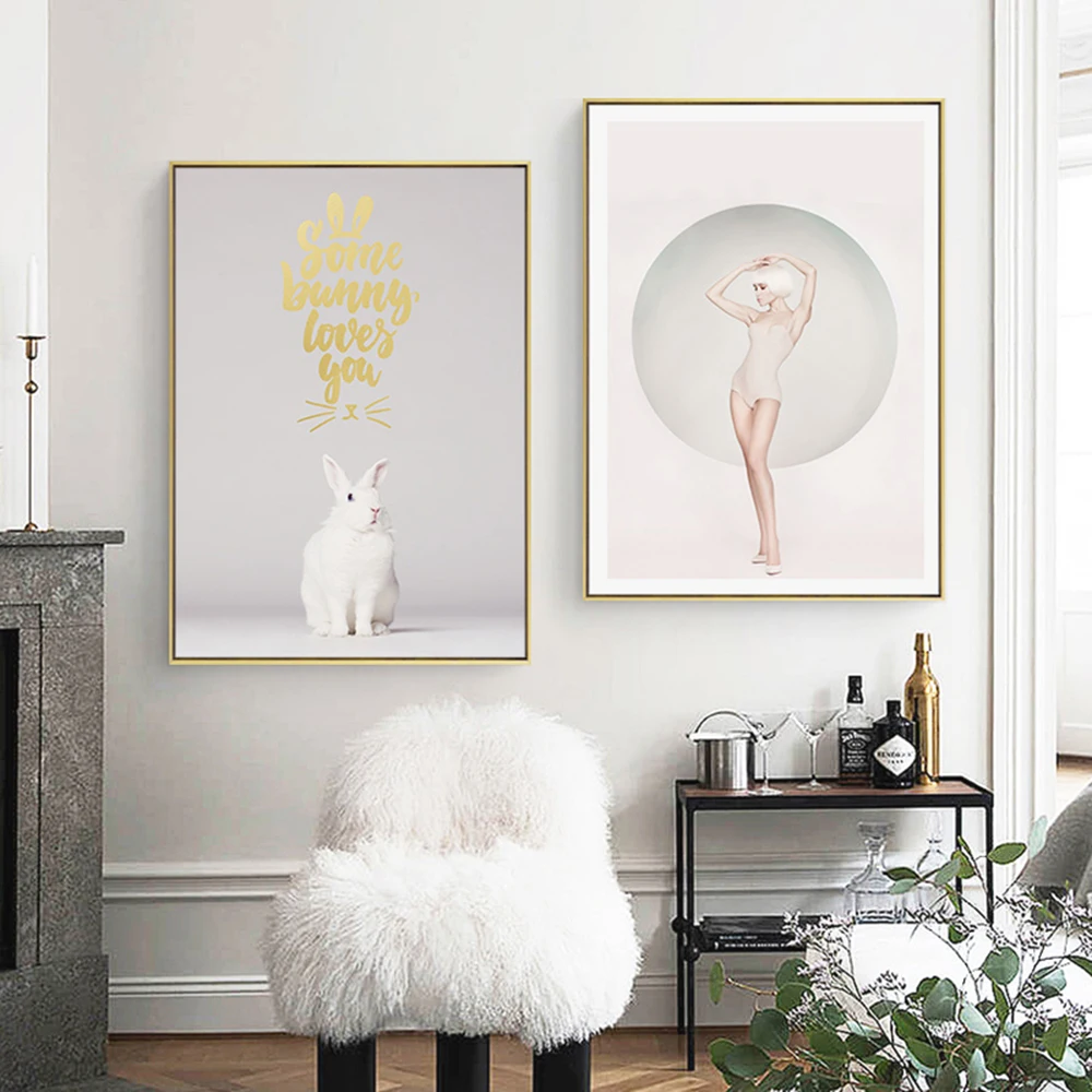 na nowoczesna króliczka różowa roślina ścienna drukowany obraz płótnie do dekoracji ścian w salonie