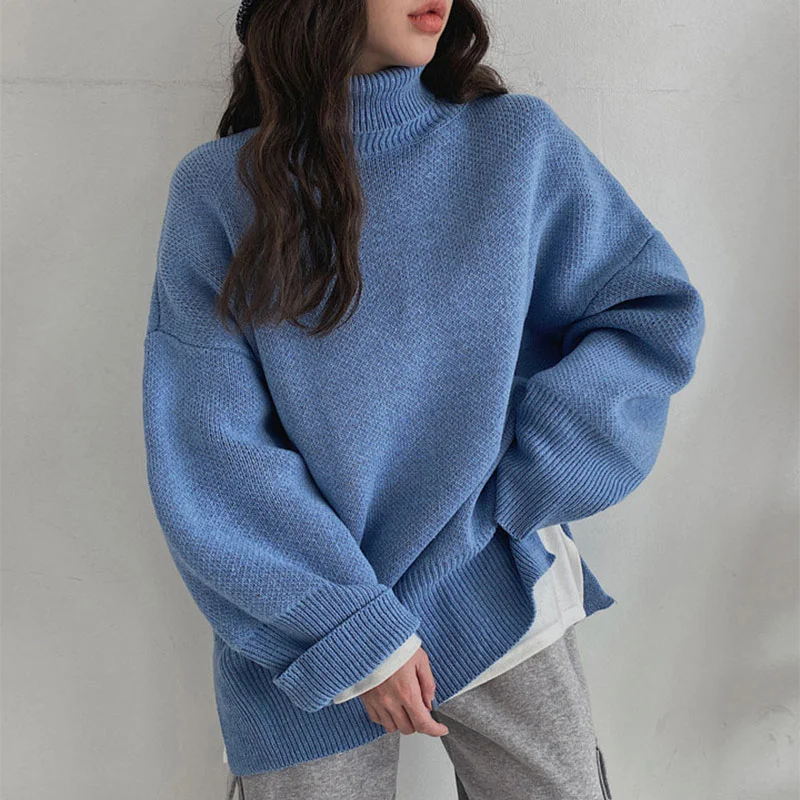 

Hikigawa Chic Fashion Women Lazy Style Turtleneck Sweater Autumn Loose Versatile Thickened Long Sleeve Knitted Pullover Top