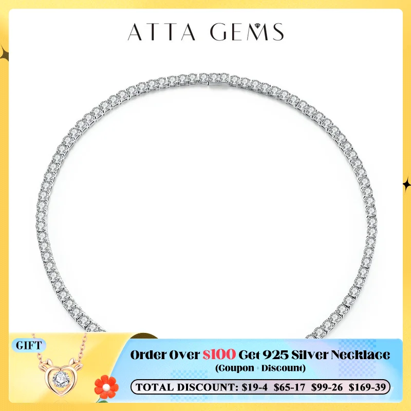 ATTAGEMS новое ожерелье из стерлингового серебра 925 пробы для тенниса с круглым