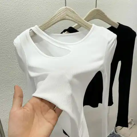 Women's Blouse for Autumn Solid Color Full Sleeve Knit Bottoming Shirt for Female Slim Fit Chic Hollow Out Thin Casual Blouses