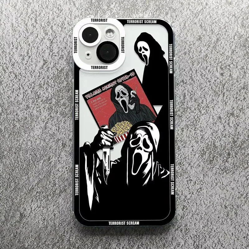 Scary Ghost Face Scream Case For iPhone 16 Pro Max 15 14 13 12 11 XS X XR 8 7 SE 2020 Soft Silicone Clear PC Back Cover