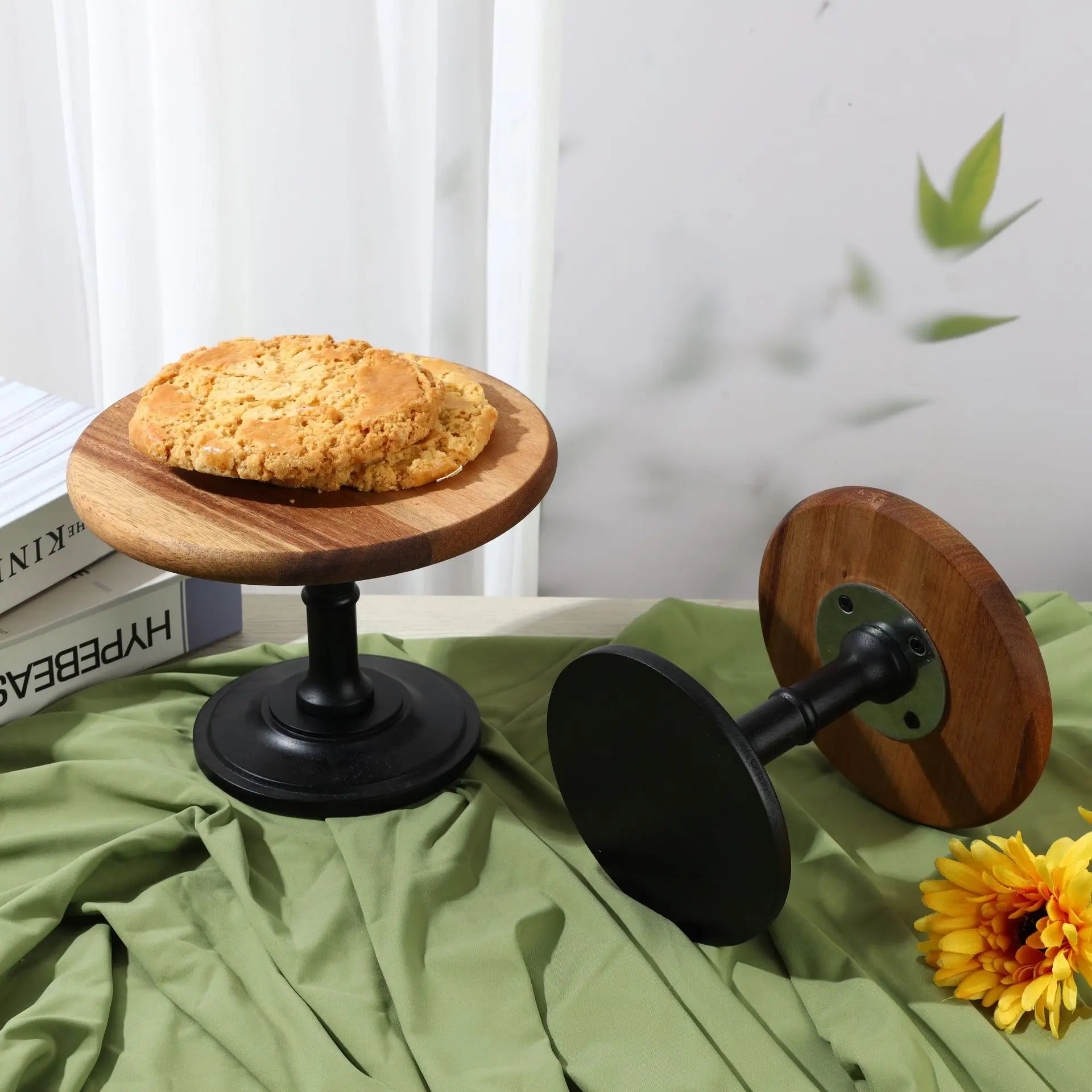 

6/8/10inch Natural Wooden Cake Tray Rack Dessert Snack Shelf Plate With Display Base Pedestal Wedding Birthday Black Displa J9H5