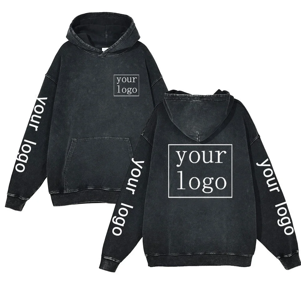 

100% Хлопковая мужская одежда на заказ, пуловер с круглым вырезом, винтажная черная маринованная толстовка с капюшоном, Свитшот «сделай сам» с логотипом/текстовым принтом, одежда