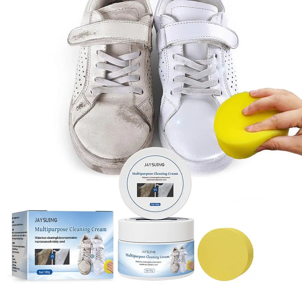 

100g White Shoes Cleaning Cream Multi-functional Pasty Cleaner With Wipe Stains Remover Cleansing Maintenance Of Sports Shoes