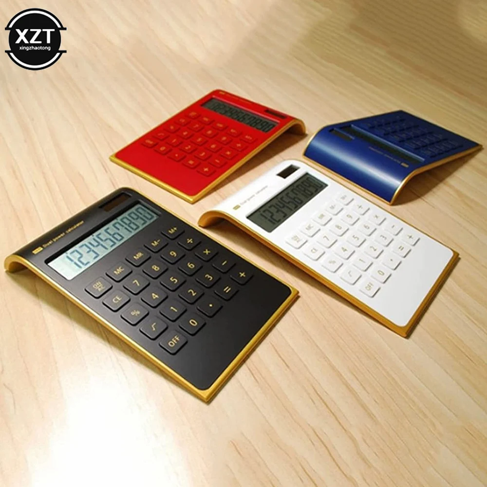 Portable Calculator Ultra-thin 10 Digits Display Solar Battery Dual Power Crystal Buttons Basic Counter Office School Supplies
