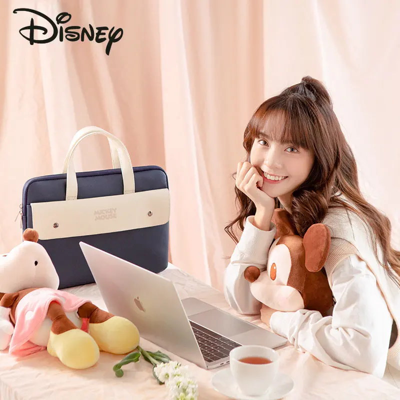 Disney Mickey New Computer Bag Fashion High Quality 13 14 15 Inch Laptop Shoulder Bag Cartoon Solid Color Portable Business Bag