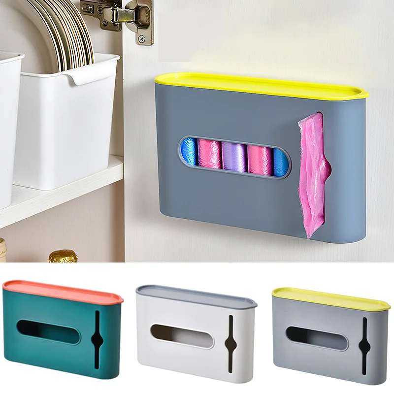 

1PC Garbage Bag Storage Box Wall Mounted Trash Bags Holder Dispenser for Bathroom Kitchen Plastic Bags Container Storage Rack