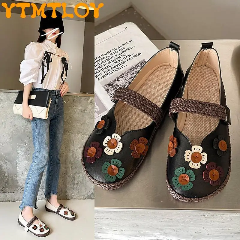 

Outer Wear Single Shoes Round Head Grandma Shoes Female Summer 2021 New Fashion Velcro Cute Flower Fisherman Shoes Tide