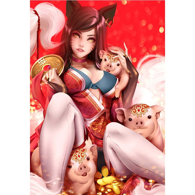 

Custom Print Nine Tailed Fox Lucky Pig Nude SexyGirl Art Posters HD Wall Art Canvas Painting for Living Room Home Decor Picture