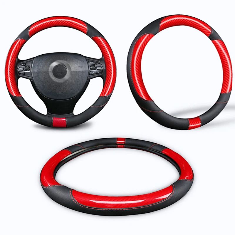 

Carbon Fibre+Leather Car Steering Wheel Cover for Men Women Universal 15 Inch Car Accessories Dropshipping