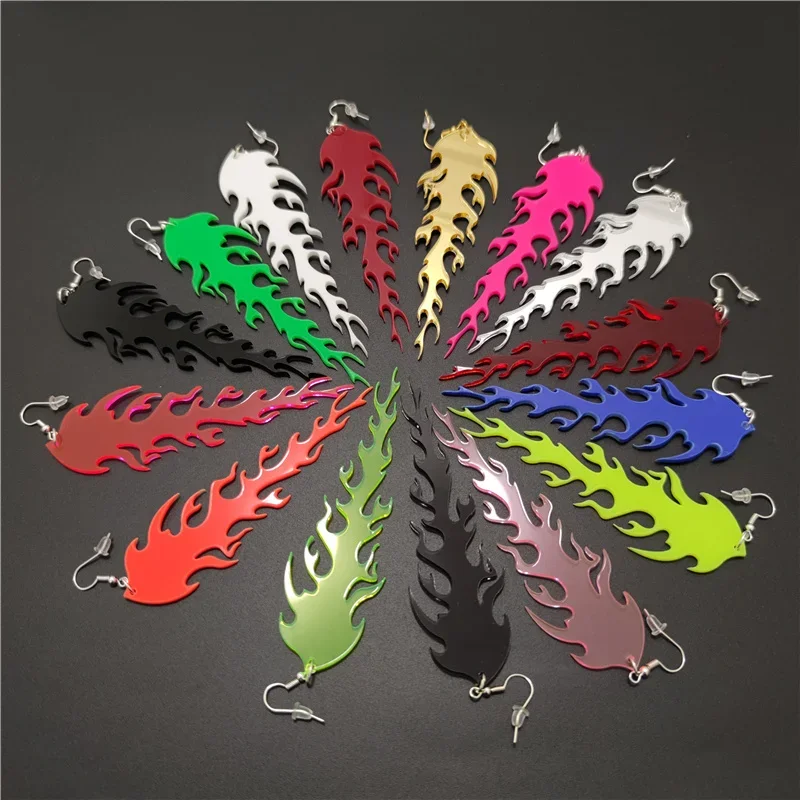 Супер длинные акриловые украшения висячие серьги с пламенем красные зеленые