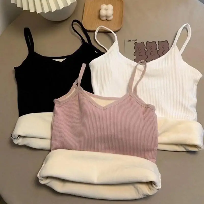 

Velvet Tube Camisole Underwear New Women For V-neck Thickening Plus Cotton Striped Bralette Winter Crop Top One-piece Top