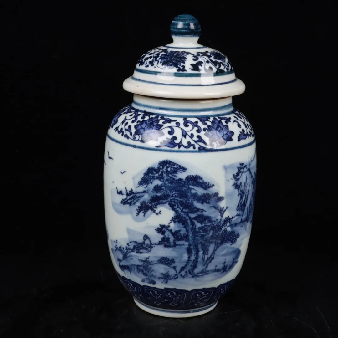 

Jingdezhen Blue and White Landscape Pattern General Pot Antique Porcelain Home Decoration Ornaments