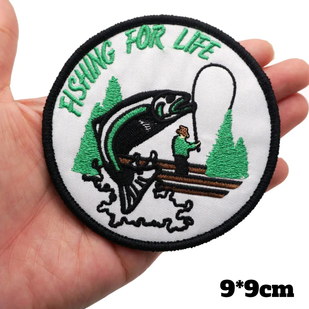 Рыбалка жизнь ушедшая рыбалка вышитые нашивки аппликация швейная этикетка панк