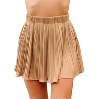 easy matching women summer high waist mini skirt fashion elastic waist solid color half dress pleated a line skirts 2022