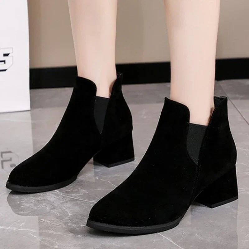 2024 женские ботильоны осенне-зимние ботинки без шнуровки однотонные повседневные