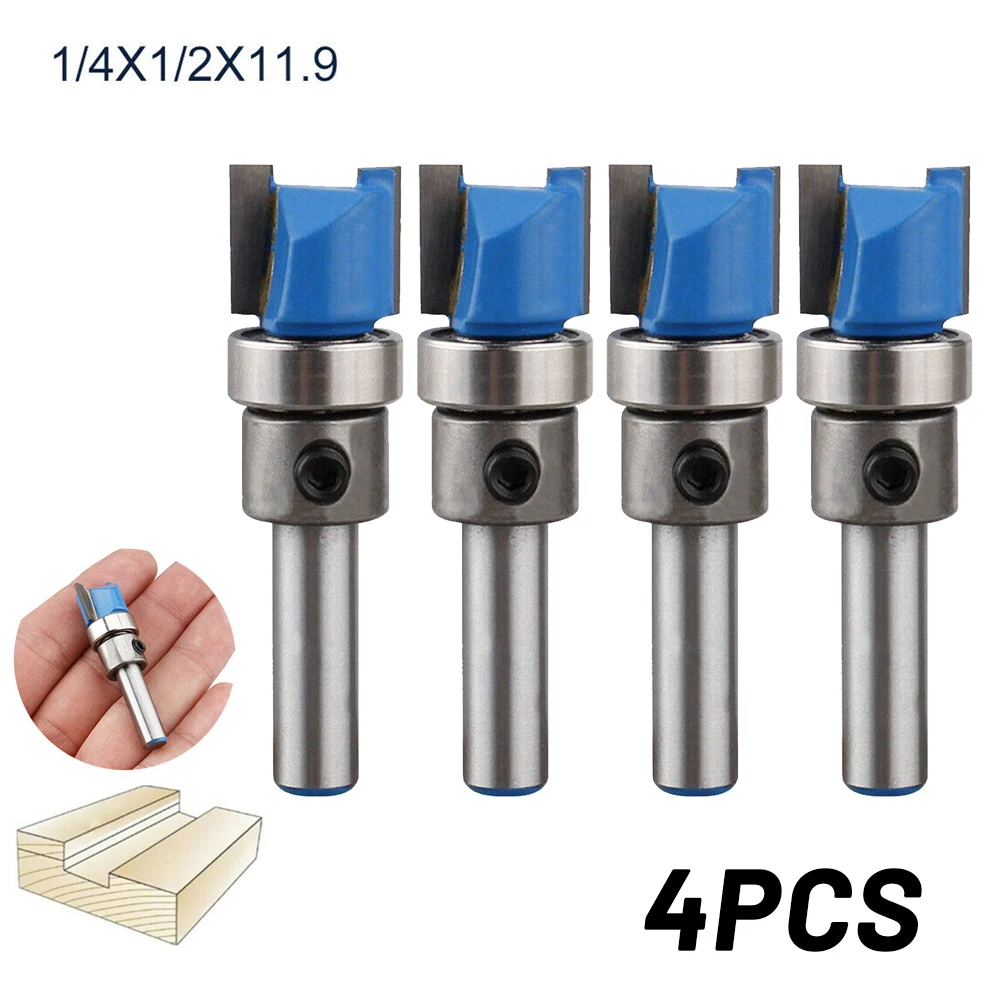 

4Pcs Shank Endmills Alloy Carbide Tungsten Milling Cutter End Mill Mortise Template Flush Trim Router Bit Cutter 1/4"x1/2"x11.9