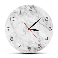 grey white marble abstract art silent wall clock for bedrooom contemporary home interior decor marble texture printed wall clock