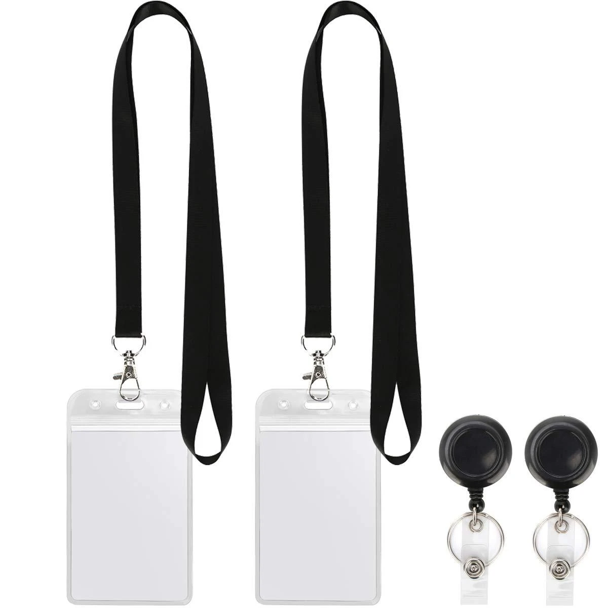 

Retractable Work Card Clip Neck Strap Name Card Holder Badge Reel Black Lanyard Set ID Card Holder Office Supplies