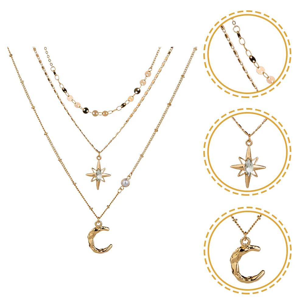 

Multi Layered Necklace Moon Star Pendant Necklace Neck Accessory for