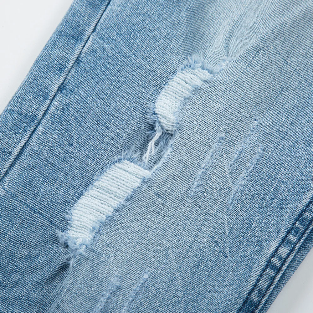 Retro Streetwear Solid Color Washed Distressed Jeans Men's Tide Brand Casual Leggings Trendy Slim Pencil Pants Jeans For Men