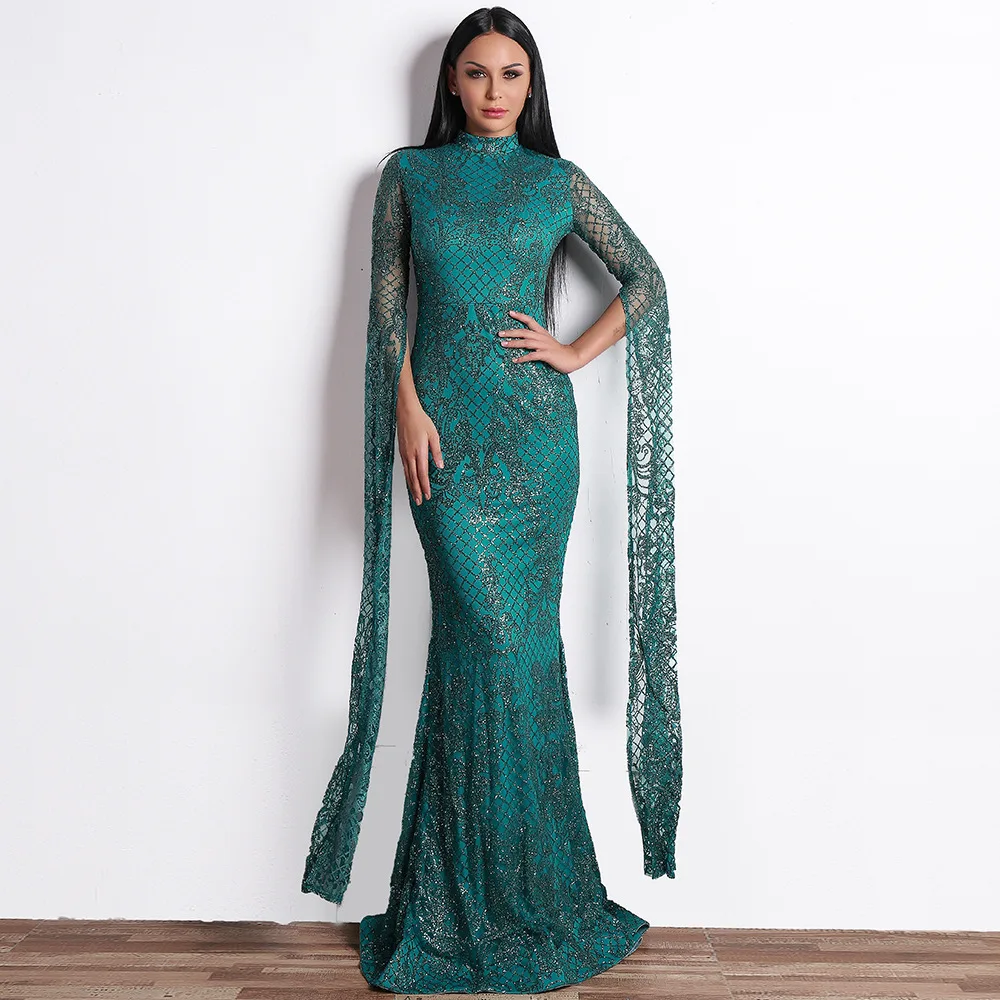 

European and American Dresses New Long-sleeved Mesh Mopping Evening Dress Dress for Women Plus Size Bridesmaid Dress dresses
