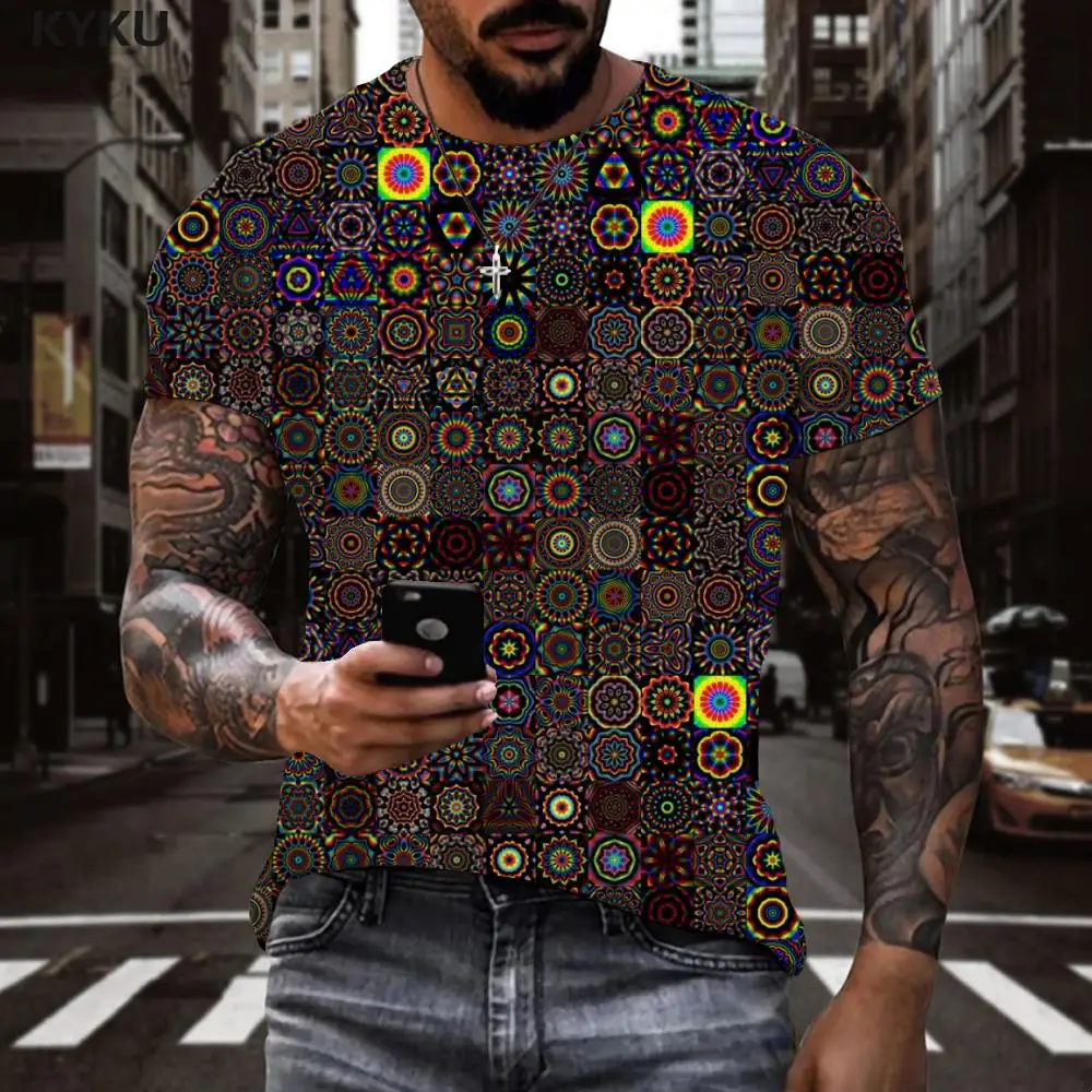 

Футболка мужская круглая с коротким рукавом и принтом мандалы, в стиле Харадзюку