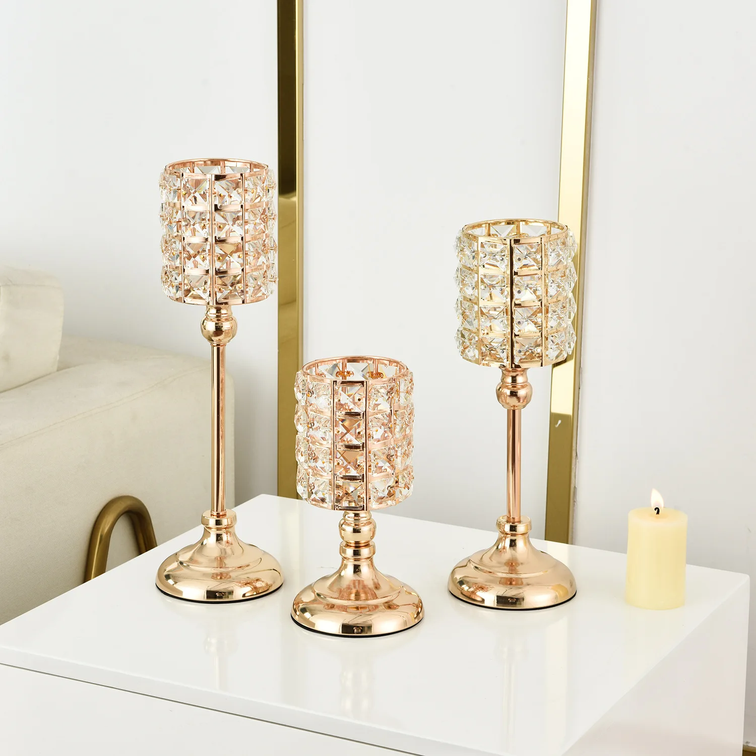 

Crystal Candlestick Dining Table Centerpiece Wedding Decoration Gold Candle Holder Crafts Candle Jar Home Ornaments