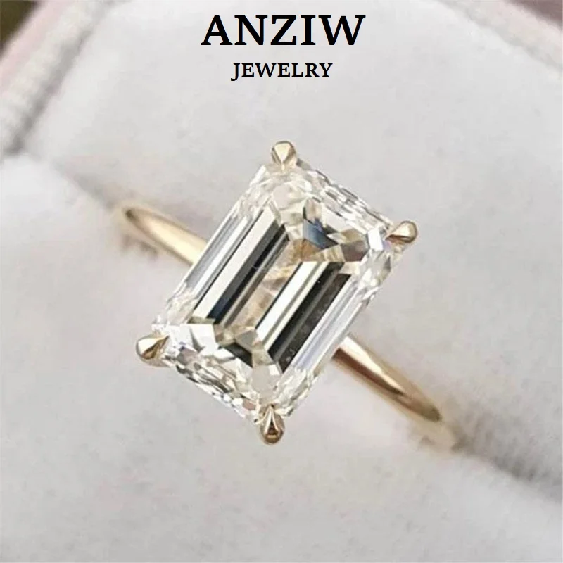 

925 Sterling Silver Yellow Gold Engagement Emerald Cut Ring Simulated Diamond Wedding Silver Bridal Rings Women Jewelry Lover