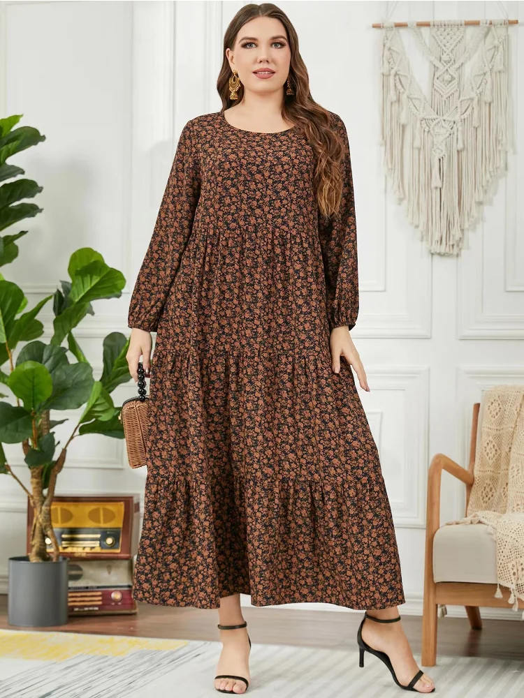 Plus-size print pullover temperament commuter long skirt plus-size women's dress women party dresses