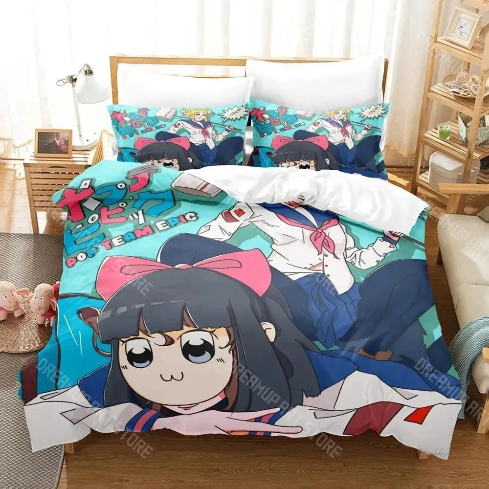 Фото Комплект постельного белья Pop Team Epic Poputepipikku с 3D-принтом для мальчиков и девочек, пододеяльник, наволочка, размеры Twin, Queen, King, Full, Single, Double №5