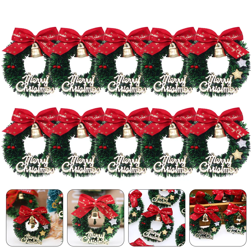

10 Pcs Christmas Wreath Mini Toy Wreaths Furniture Ornament Decorative Bow Garlands House Cloth Simulated
