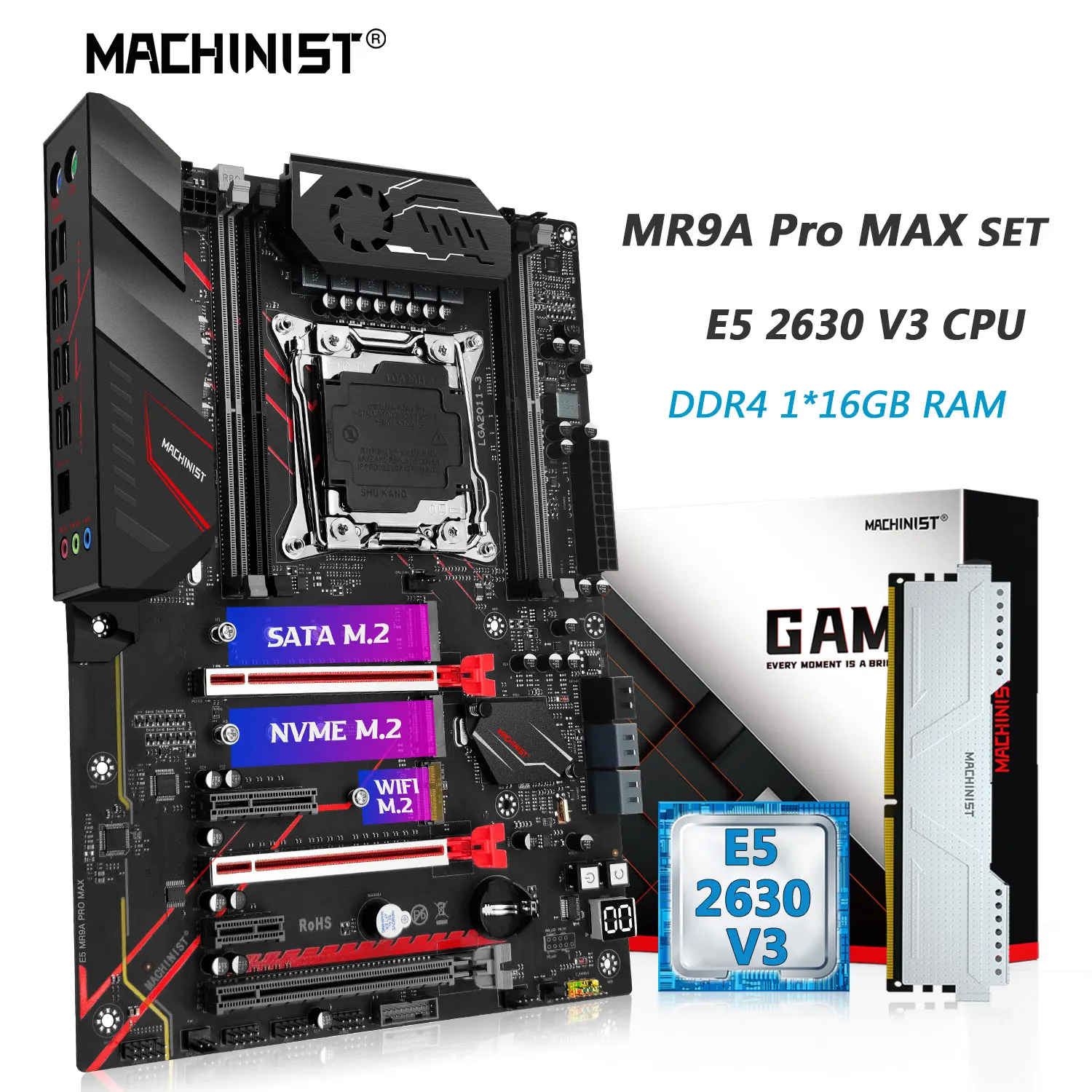 

MACHINIST MR9A PRO Motherboard Combo Xeon E5 2630 V3 CPU kit LGA 2011-3 DDR4 RAM 16GB 2133MHz Memory WiFi NVME M.2 Four Channel