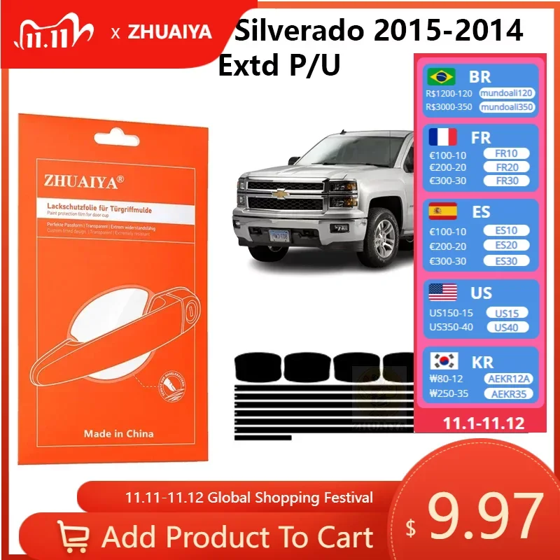 

Защитная пленка ZHUAIYA для красок дверных ручек ТПУ PPF для Chevrolet Silverado 2018-2014 P/U
