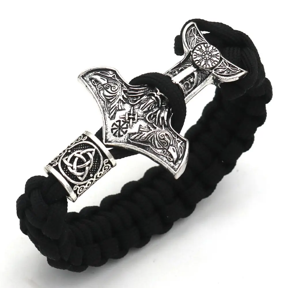 

Viking Raven Black Rope Weave Ancient Retro Bracelet Nordic Luna Rune Beads Amulet Man Bracelet