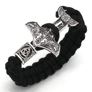 Viking Raven Black Rope Weave Ancient Retro Bracelet Nordic Luna Rune Beads Amulet Man Bracelet