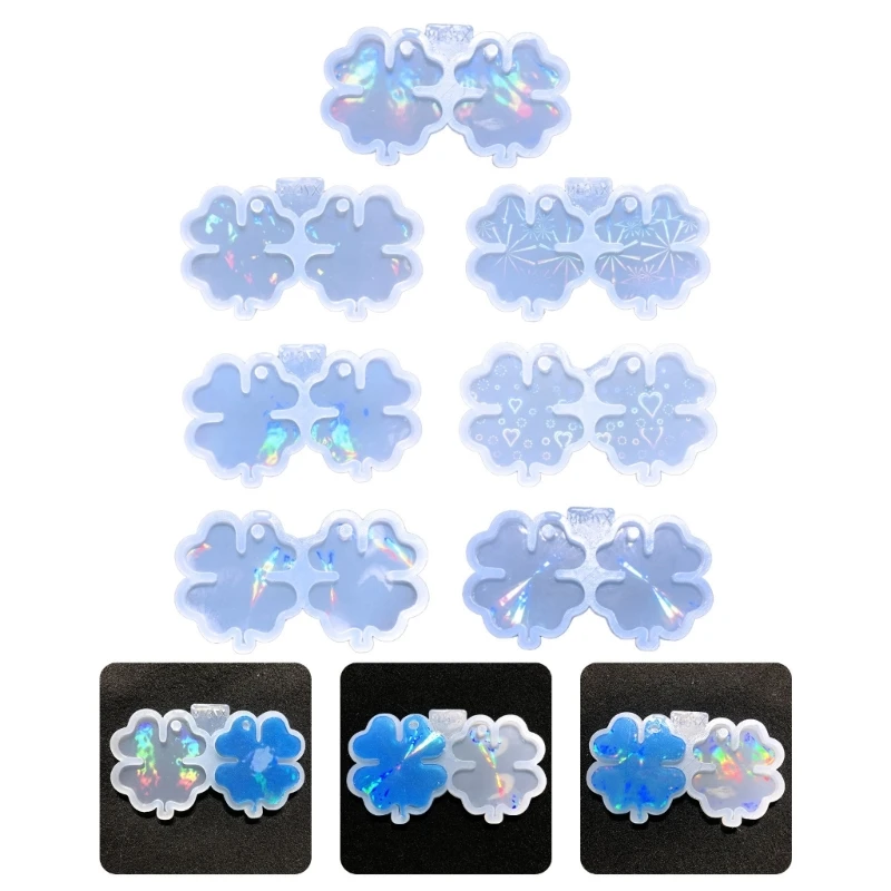 

DIY Holographic Clover Pendant Resin Mold with Hole Keychain Earring Necklace Charm Silicone Mould Jewelry Bag Hanging Ornament