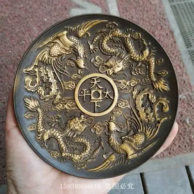 

Изысканные антикварные Твердые медные тарелки украшения Guan Gong Zhongyi для весны и осени