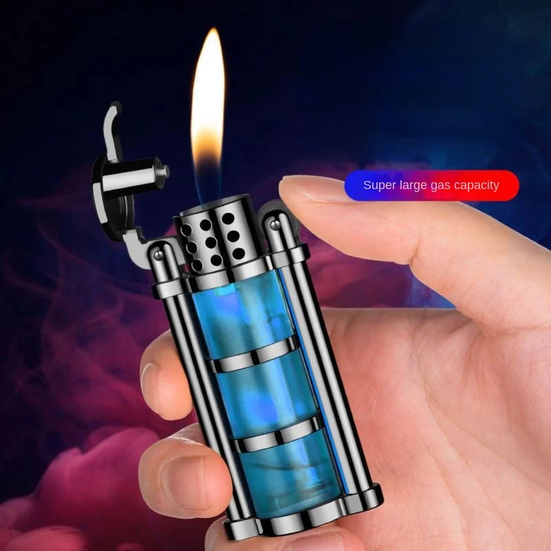 

Grinding Wheel Gas Lighter Inflatable Old-Fashioned Windproof Creative Open Fire Metal Lighter Permanent Gift for Men