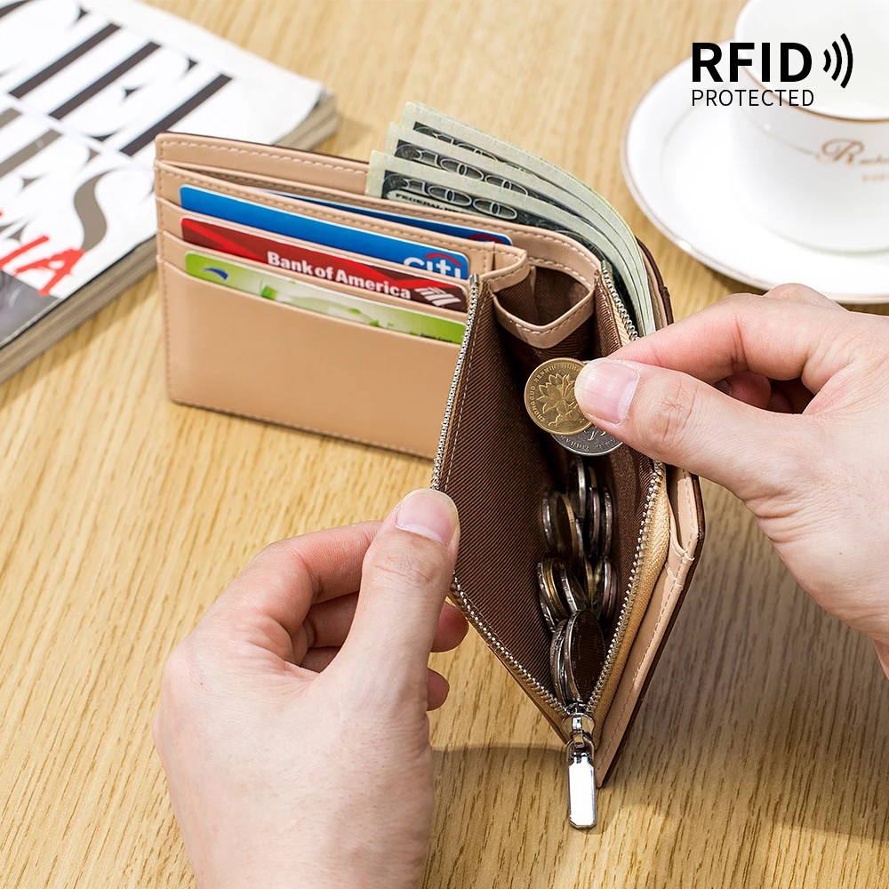 Leather high-grade brief paragraph man purse high-capacity restoring ancient ways zipper more than zero wallet for RFID card bag