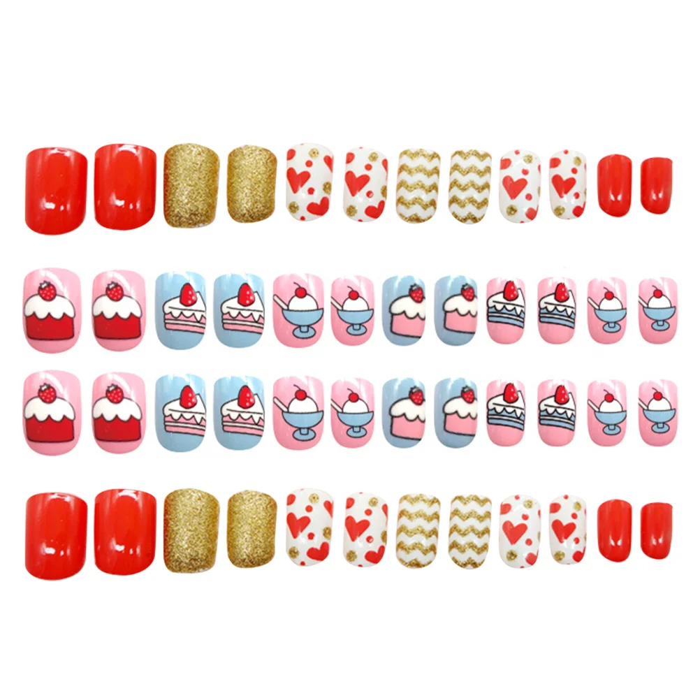 

2 Boxes Child Manicure Fake Nail Tips Nail Art Decors Wearable Cartoon False Nails