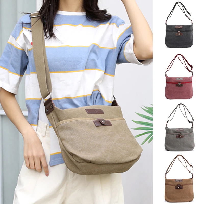 

Canvas Diagonal Cross Bag Youth Fashion Casual Version Ladies Large Capacity Shoulder Bag Solid Color Women Messenger Bags