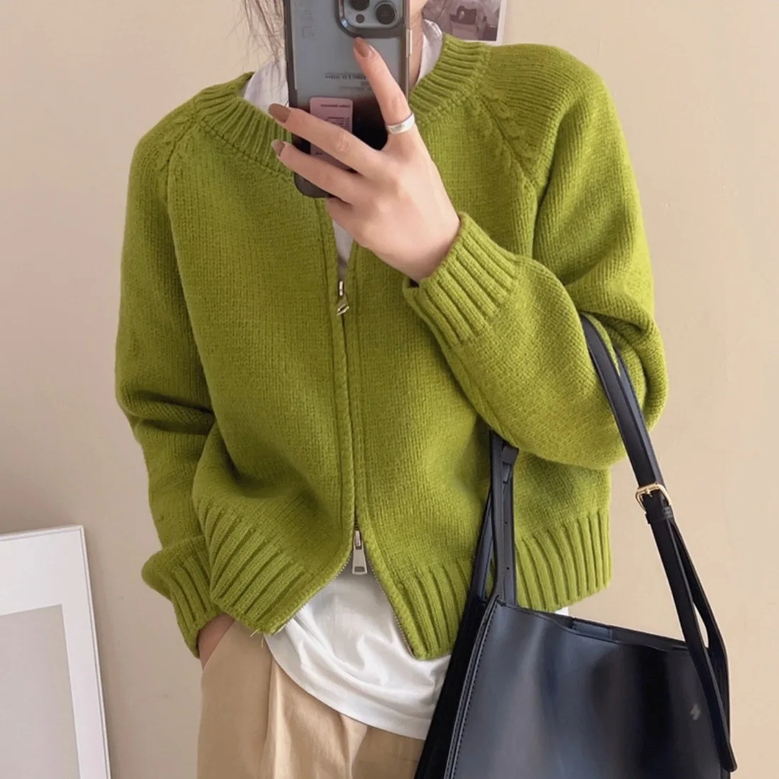

Women's Solid Color Knitted Cardigan Tops Sweet Vintage Pull Femme 2023 Ropa Mujer Korean Loose Casual Sweater Jackets