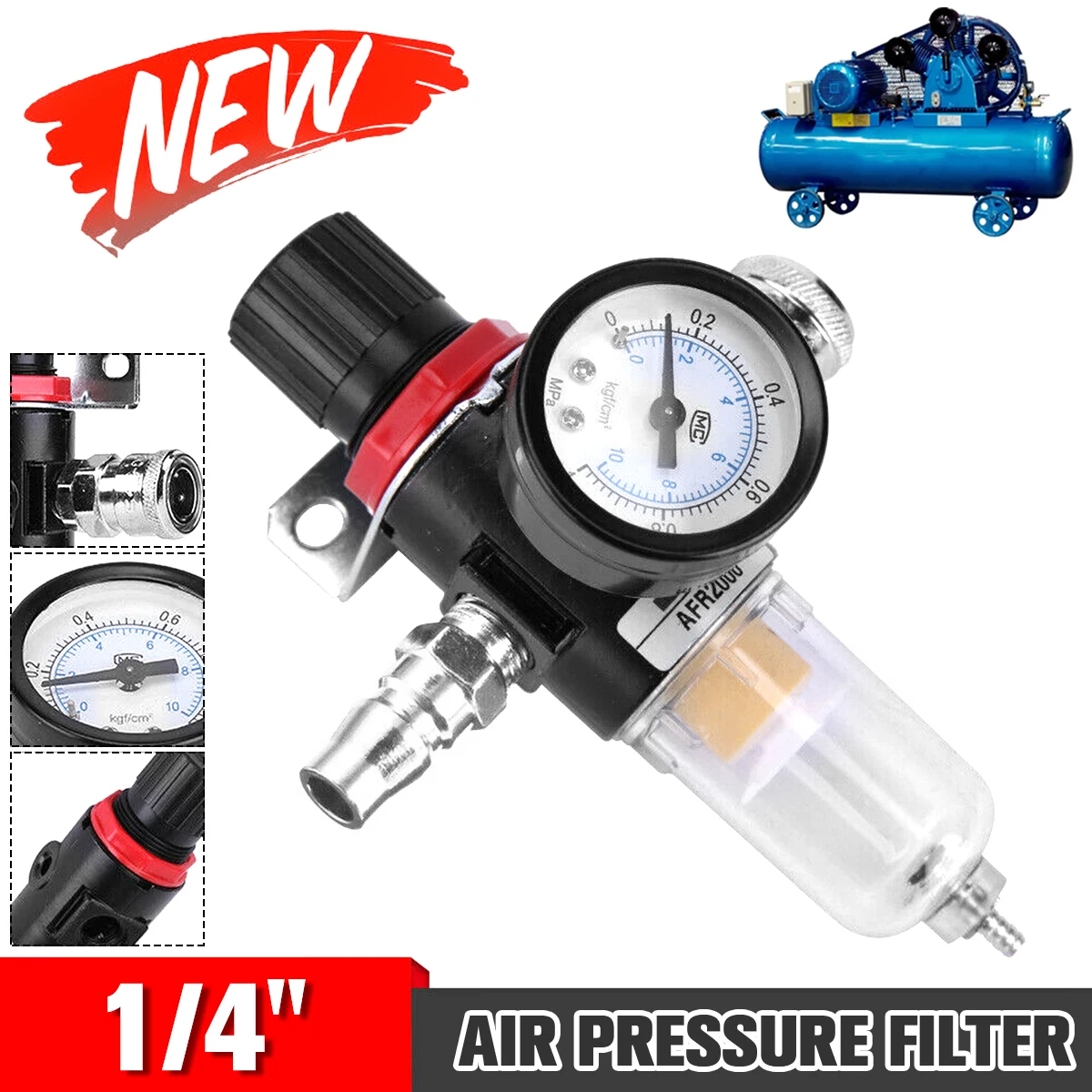 

Воздушный фильтр, воздушный фильтр, регулятор, компрессор 1/4 дюйма, манометр с монтажным кронштейном для ручной подачи воздуха