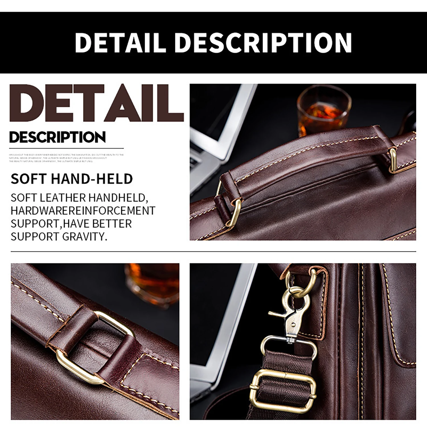 Man Bag Cow Leather Man's Casual One Shoulder Crossbody Bag Tablet Mobile Phone Leather Business Retro Portable Briefcase